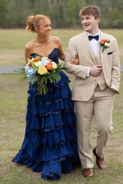 V-Neck Sleeveless A-Line Tiered Party Prom Dress With Leg Slit