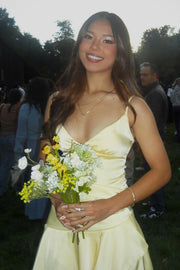 V-Neck Sleeveless A-Line Tiered Satin Party Homecoming Dress