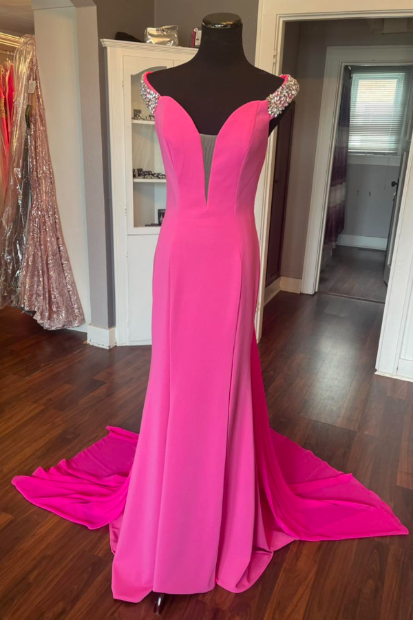 V-Neck Sleeveless Backless Mermaid Prom Dress With Train