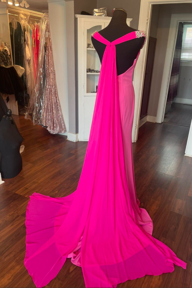 V-Neck Sleeveless Backless Mermaid Prom Dress With Train