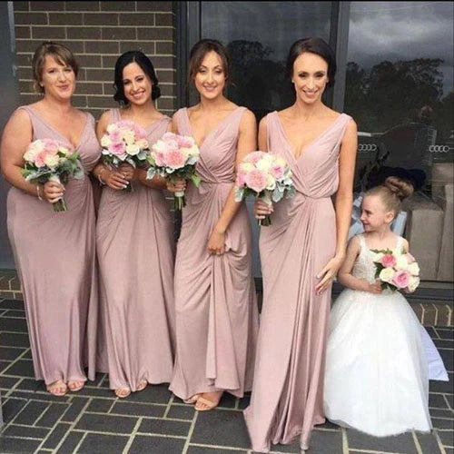 V-Neck Sleeveless Empire A-Line Long Bridesmaid Dress