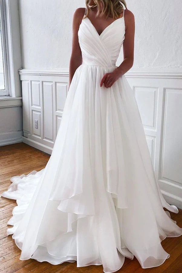 empire line wedding dress V-Neck Sleeveless Empire A-Line Long Wedding Dress White / Custom Size
