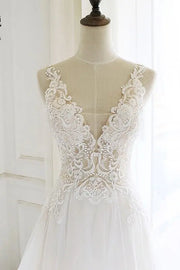 V-Neck Sleeveless Empire Appliques Open Back Wedding Dress