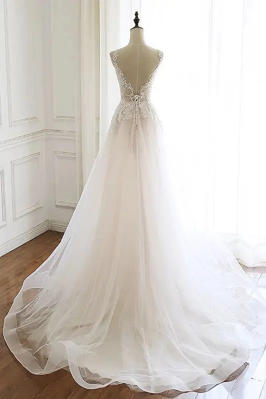 V-Neck Sleeveless Empire Appliques Open Back Wedding Dress