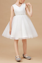 V-Neck Sleeveless Empire Beaded A-Line Flower Girl Dress