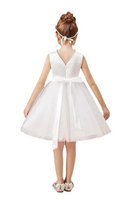 V-Neck Sleeveless Empire Beaded A-Line Flower Girl Dress