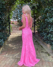 V-Neck Sleeveless Empire Lace Appliques Open Back Prom Dress