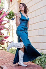 V-Neck Sleeveless Empire Lace Up Party Prom Dress