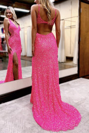 V-Neck Sleeveless Empire Mermaid Sequins Prom Dress