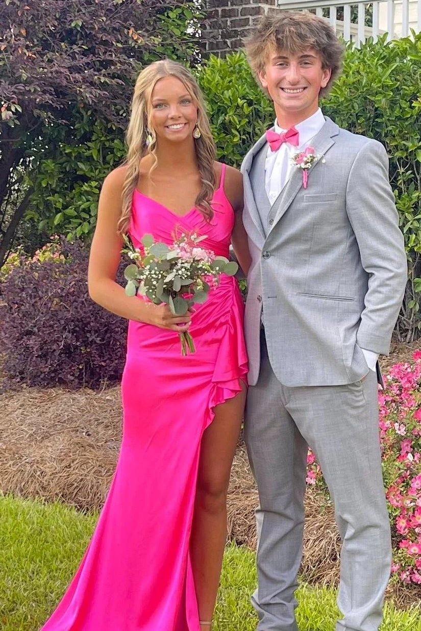 V-Neck Sleeveless Empire Satin Mermaid Party Prom Dress