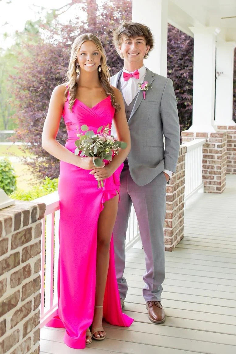 V-Neck Sleeveless Empire Satin Mermaid Party Prom Dress