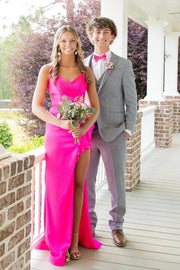 V-Neck Sleeveless Empire Satin Mermaid Party Prom Dress