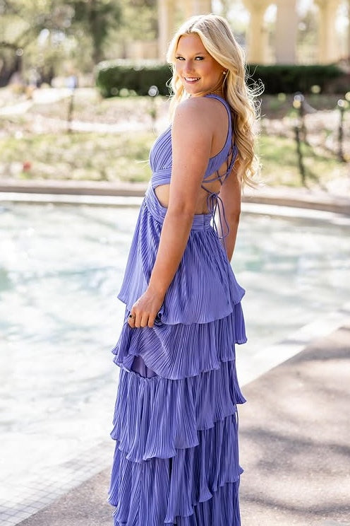 V-Neck Sleeveless Empire Tiered Party Prom Dress