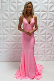 V-Neck Sleeveless Empire Trumpet Satin Prom Dress