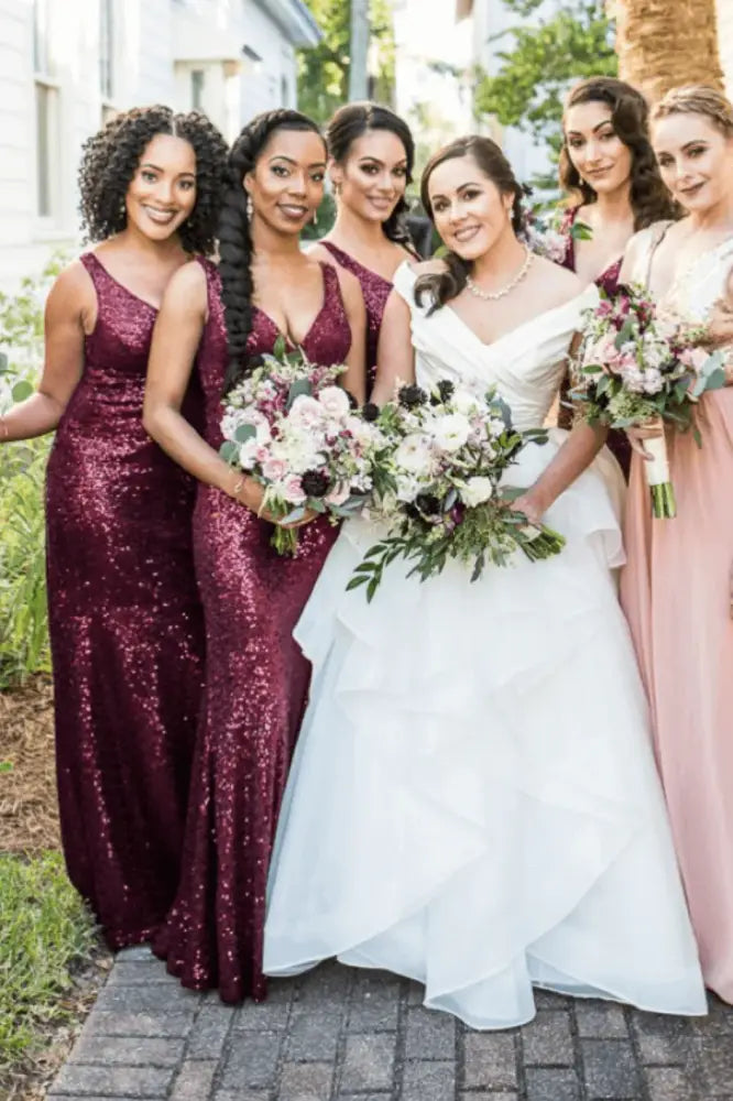 V-Neck Sleeveless Fully Sequins Mermaid Bridesmaid Dress