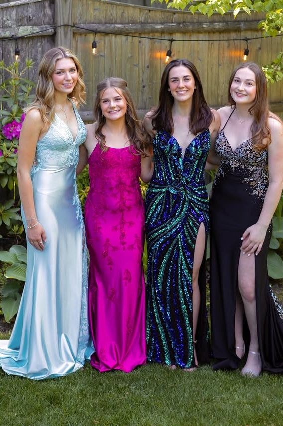V-Neck Sleeveless Lace-Up Mermaid Appliques Satin Prom Dress