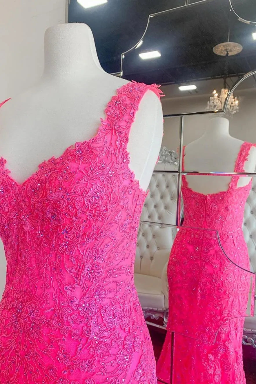 V-Neck Sleeveless Lace Appliques Mermaid Party Prom Dress