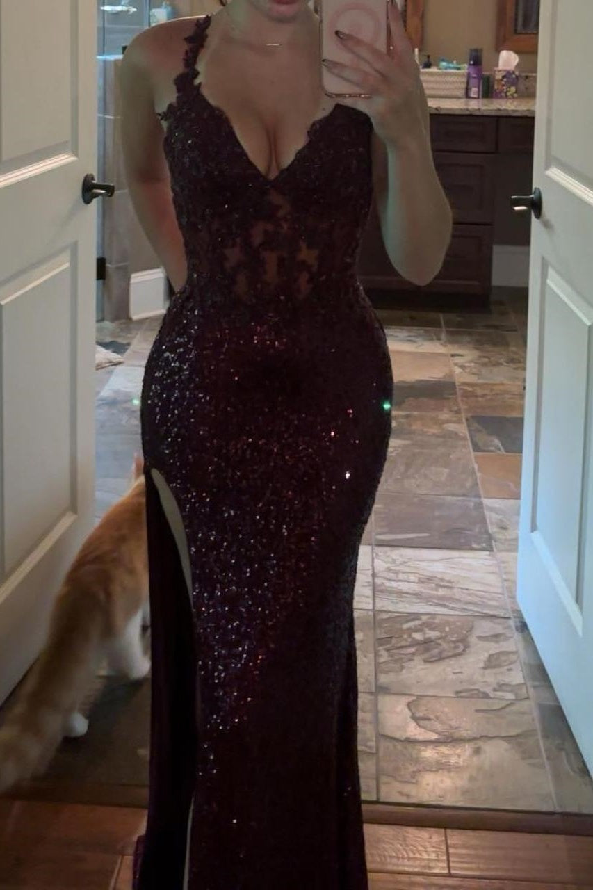 V-Neck Sleeveless Lace Up Mermaid Lace And Sequin Party Prom Dress