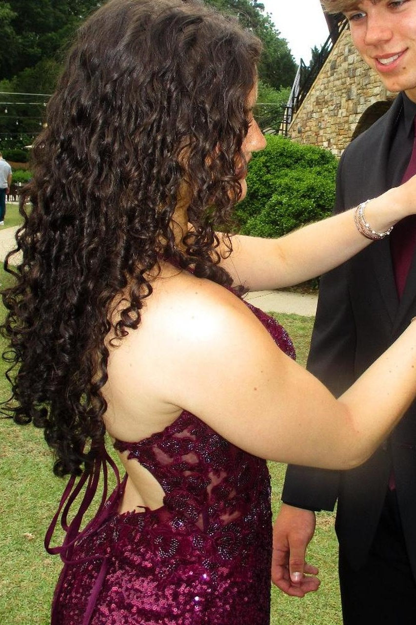 V-Neck Sleeveless Lace Up Mermaid Lace And Sequin Party Prom Dress