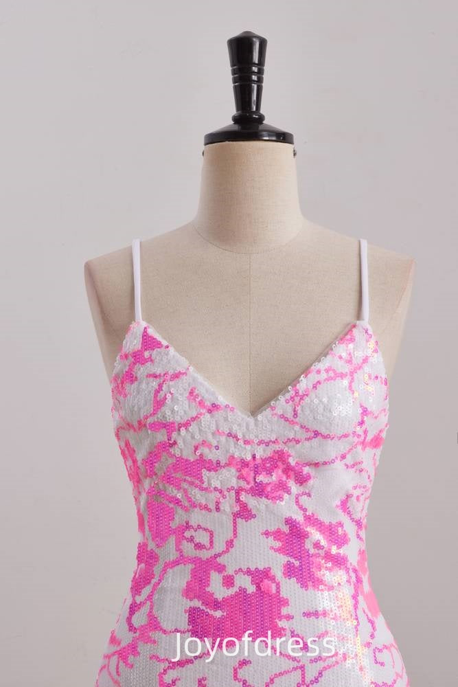 V-Neck Sleeveless Lace Up Sequins Homecoming Dress