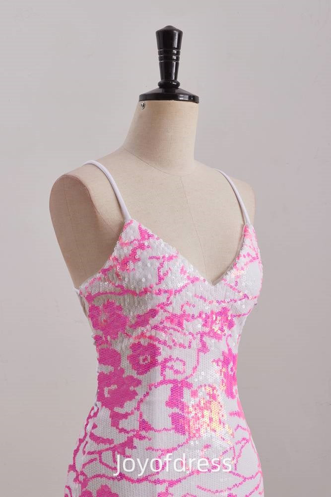 V-Neck Sleeveless Lace Up Sequins Homecoming Dress