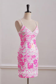 V-Neck Sleeveless Lace Up Sequins Homecoming Dress