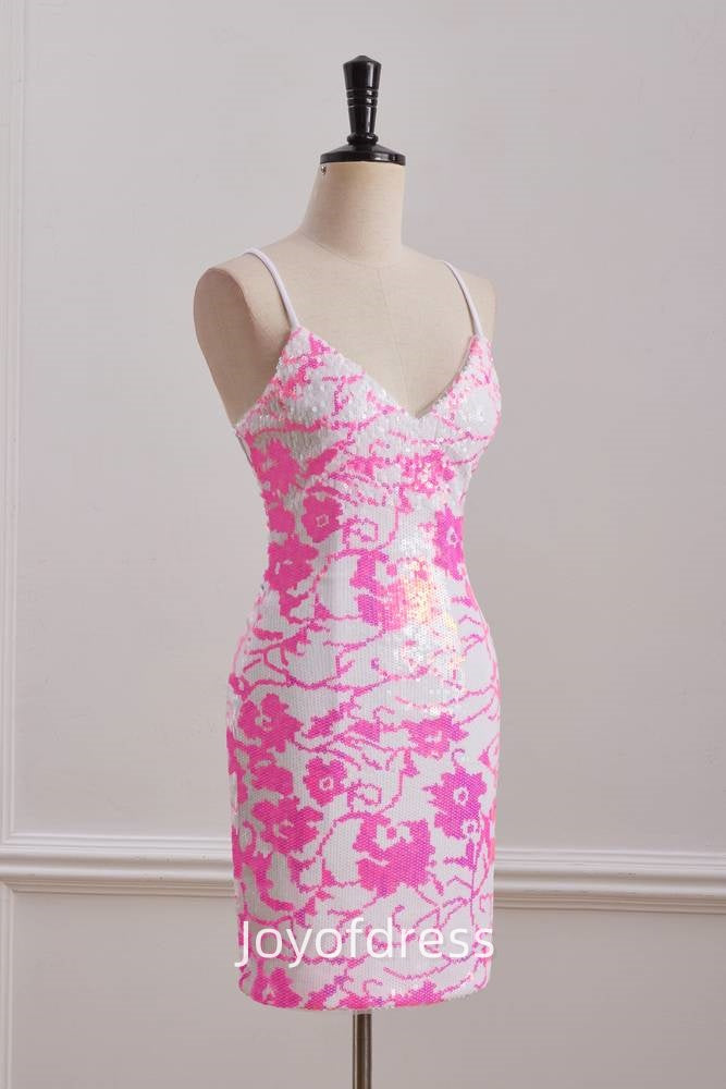 V-Neck Sleeveless Lace Up Sequins Homecoming Dress