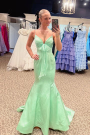 V-Neck Sleeveless Mermaid Satin Empire Party Prom Dress