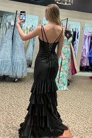 V-Neck Sleeveless Mermaid Tiered Prom Dress