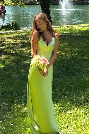 V-Neck Sleeveless Satin Shearh Floor-Length Party Prom Dress