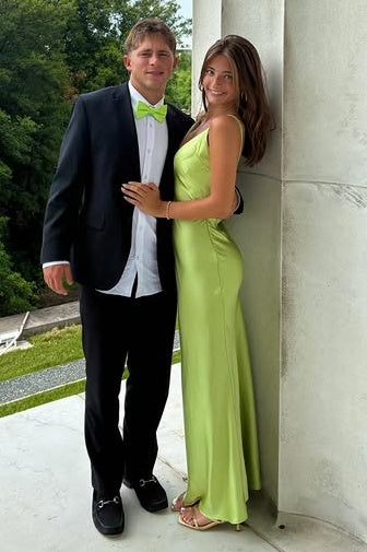 V-Neck Sleeveless Satin Shearh Floor-Length Party Prom Dress