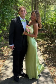 V-Neck Sleeveless Satin Shearh Floor-Length Party Prom Dress