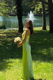 V-Neck Sleeveless Satin Shearh Floor-Length Party Prom Dress