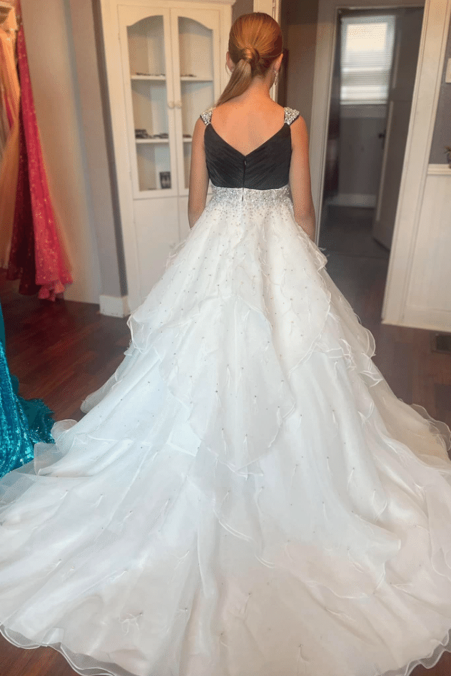 V-Neck Sleeveless Tulle A-Line Beaded Girl Pageant Dress