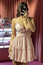 V-Neck Spaghetti Straps A-Line Empire Ruffle Homecoming Dress