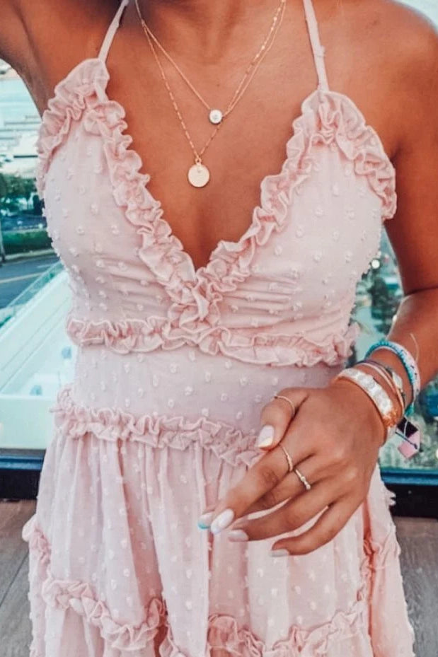 V-Neck Spaghetti Straps A-Line Empire Ruffle Homecoming Dress