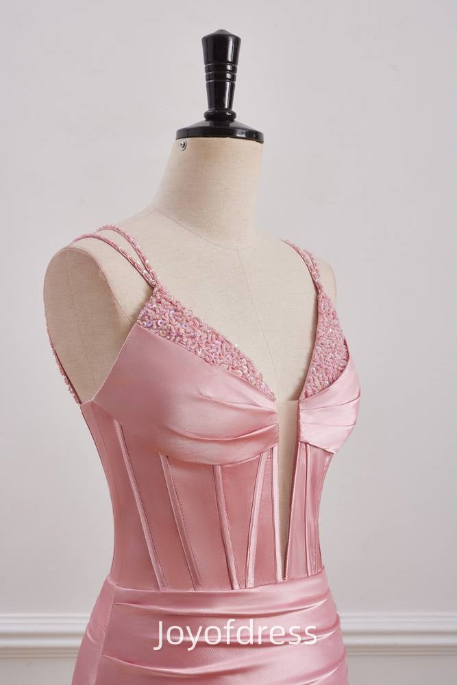 V-Neck Spaghetti Straps Beaded Empire Satin Homecoming Dress | Joyofdress V-Neck Spaghetti Straps Beaded Empire Satin Homecoming Dress | Joyofdress