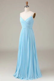 V-Neck Spaghetti Straps Chiffon A-Line Bridesmaid Dress