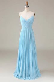 V-Neck Spaghetti Straps Chiffon A-Line Bridesmaid Dress