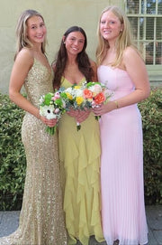 V-Neck Spaghetti Straps Chiffon A-Line Tiered Ruffle Party Prom Dress