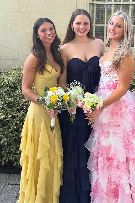 V-Neck Spaghetti Straps Chiffon A-Line Tiered Ruffle Party Prom Dress