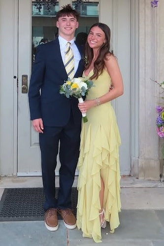 V-Neck Spaghetti Straps Chiffon A-Line Tiered Ruffle Party Prom Dress