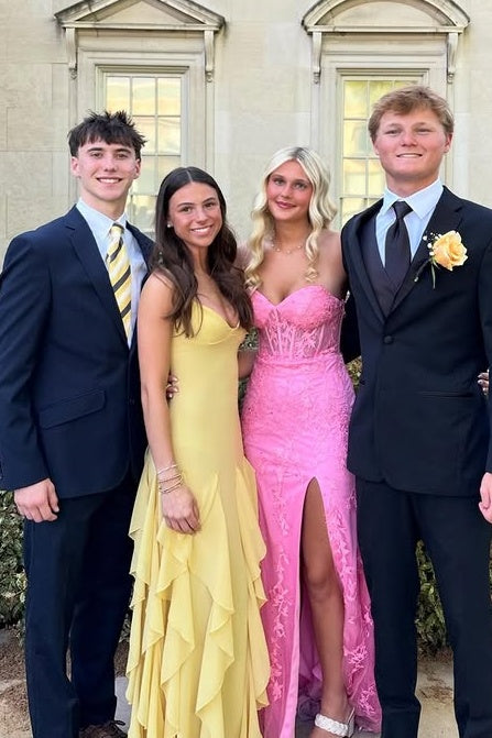 V-Neck Spaghetti Straps Chiffon A-Line Tiered Ruffle Party Prom Dress