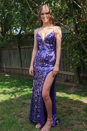 V-Neck Spaghetti Straps Empire Fully Sequins Party Prom Dress
