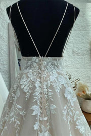 V-Neck Spaghetti Straps Empire Lace Appliques Long Wedding Dress