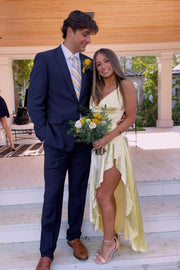 V-Neck Spaghetti Straps Empire Ruffle Party Prom Dress