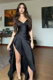 V-Neck Spaghetti Straps Empire Ruffle Party Prom Dress