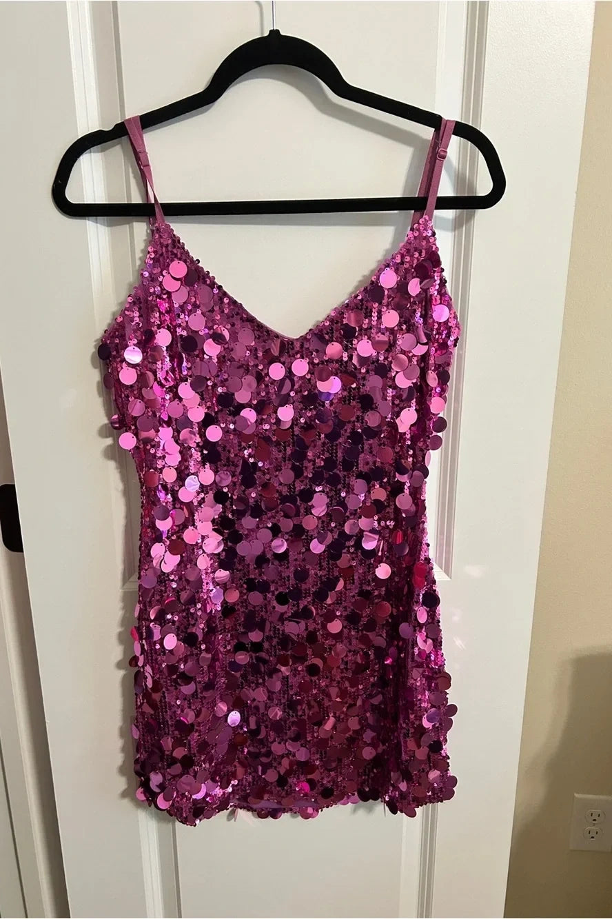 V-Neck Spaghetti Straps Fully Sequin Mini Homecoming Dress