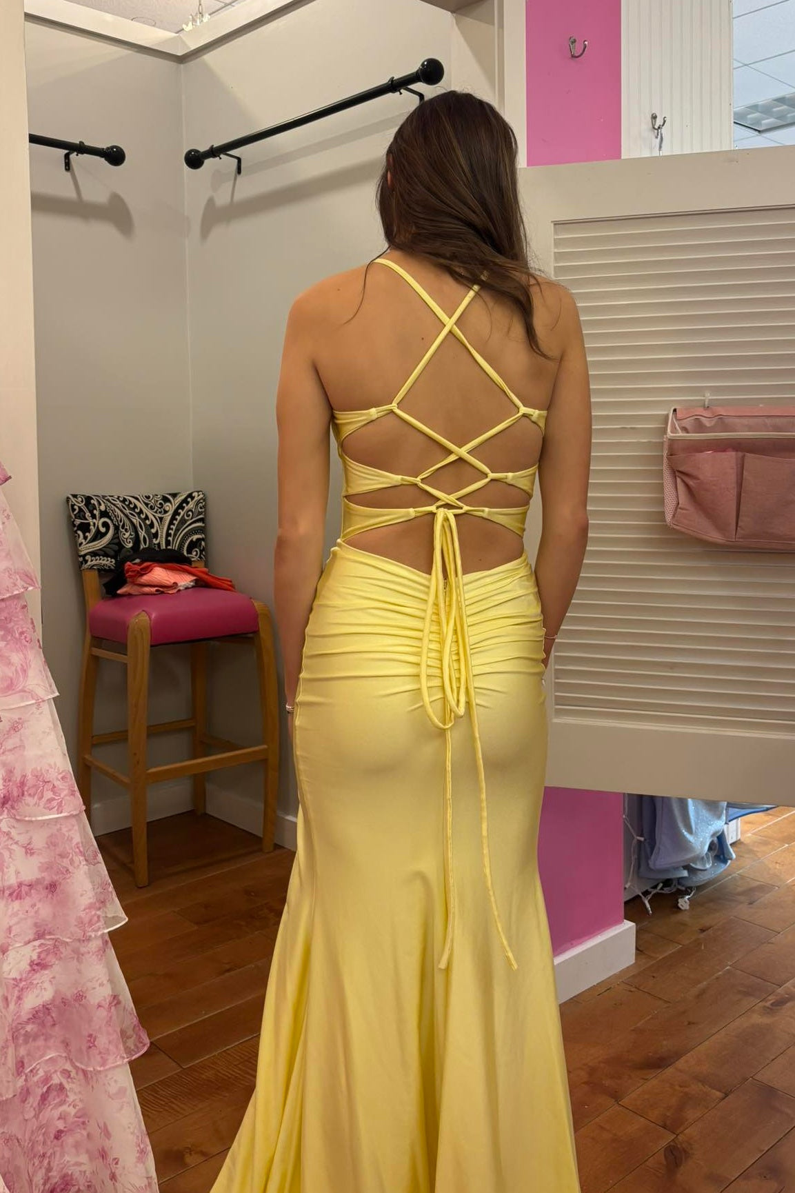 V-Neck Spaghetti Straps Lace-Up Mermaid Party Prom Dress