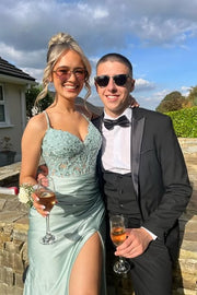 V-Neck Spaghetti Straps Lace Appliques Mermaid Party Prom Dress